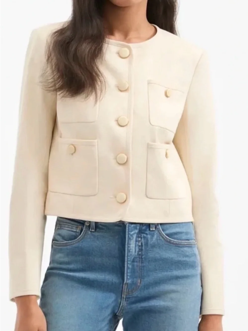 Veronica Beard Cream Cropped Double-Breasted Blazer - Picture 3 of 4